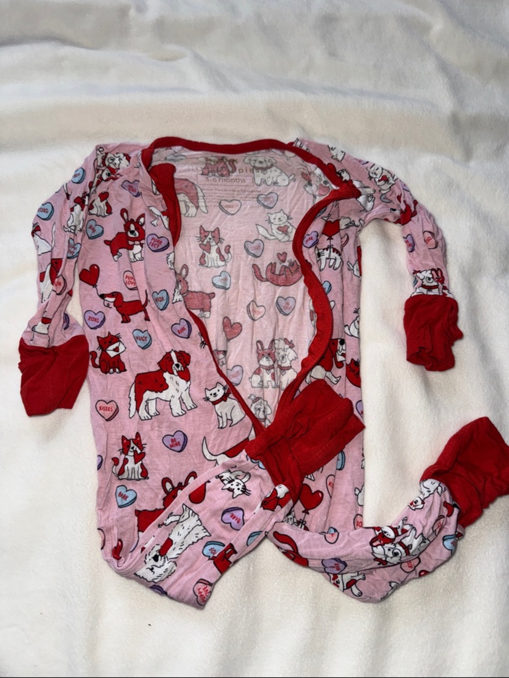Little Sleepies Pink Heart Kitty & Puppy Print Zippy 3/6 months